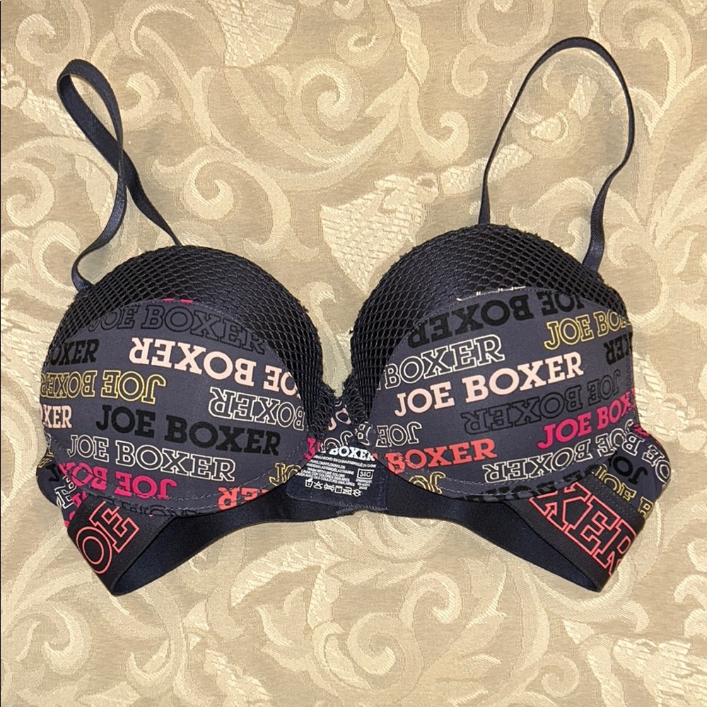 Joe Boxer Black Bra 34C with Multicolor Logo